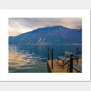 Bench on Limone sul Garda Waterfront, Italy Posters and Art